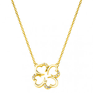 Colier argint placat cu aur galben trifoi cu 4 foi cu pietre DiAmanti Z1608N_G-DIA (Argint 925‰ 2,3 g.)